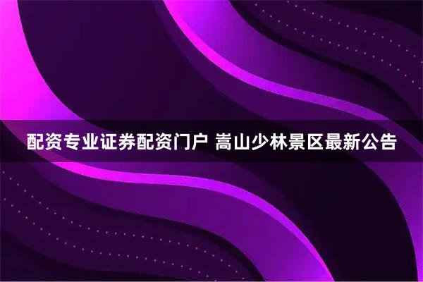 配资专业证券配资门户 嵩山少林景区最新公告